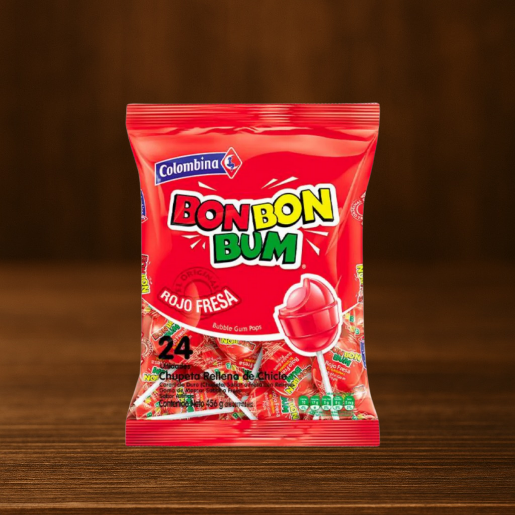 Lutscher mit Kaugummi Erdbeergeschmack (Bon Bon Bum Fesa Colombina 408 g)